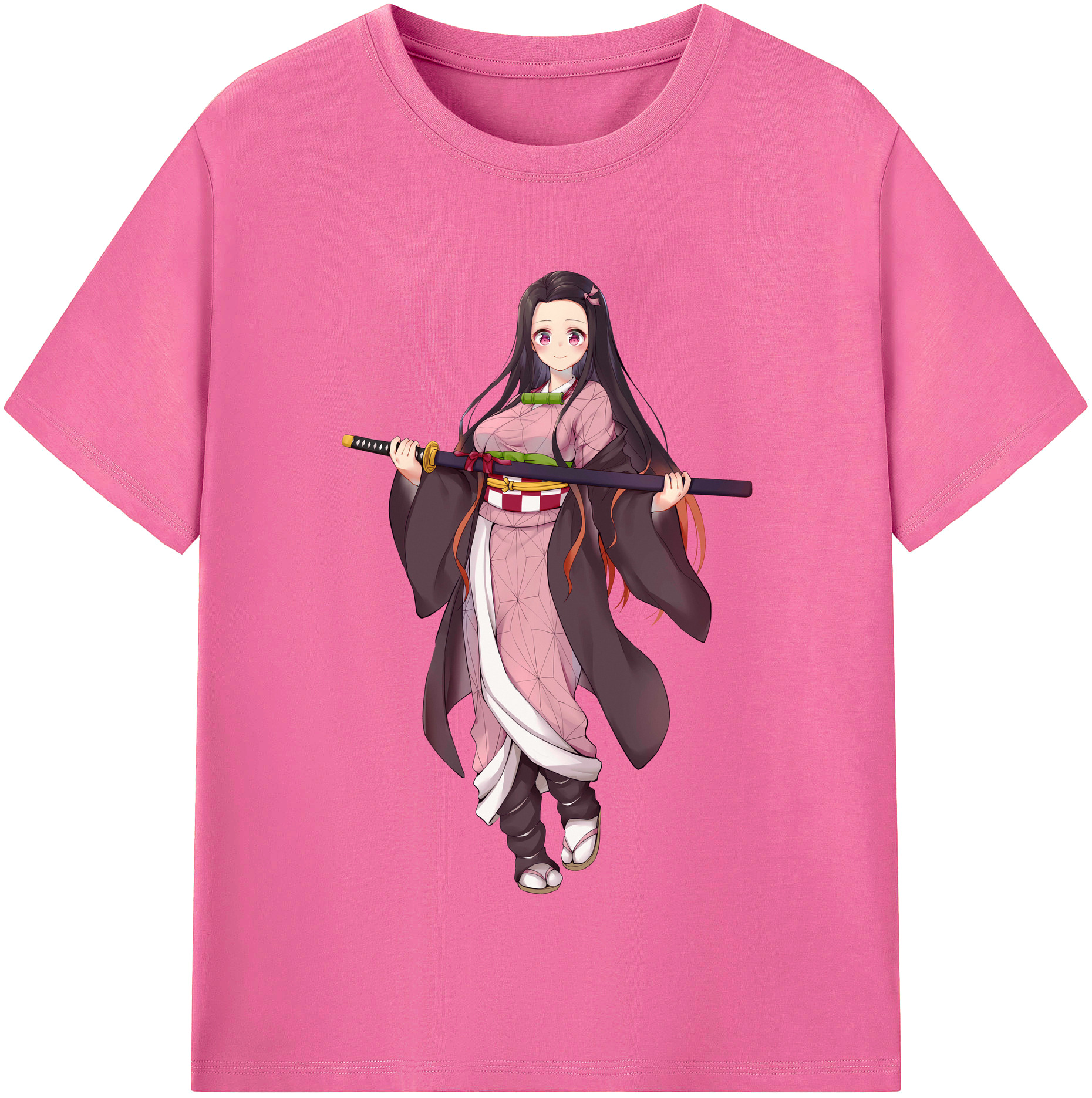 （画像用） 鬼滅の刃（きめつのやいば）竈門 禰󠄀豆子／かまど ねずこ Kamado Nezuko レディースカジュアルプリントTシャツ（綿100％）